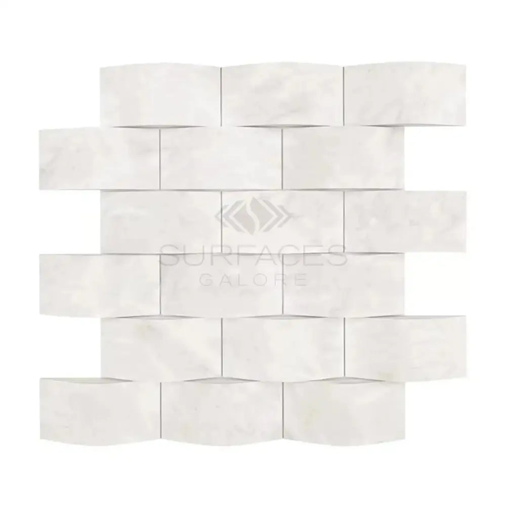 White curved brick mosaic tile from Oriental White Aurora Asian Statuary marble