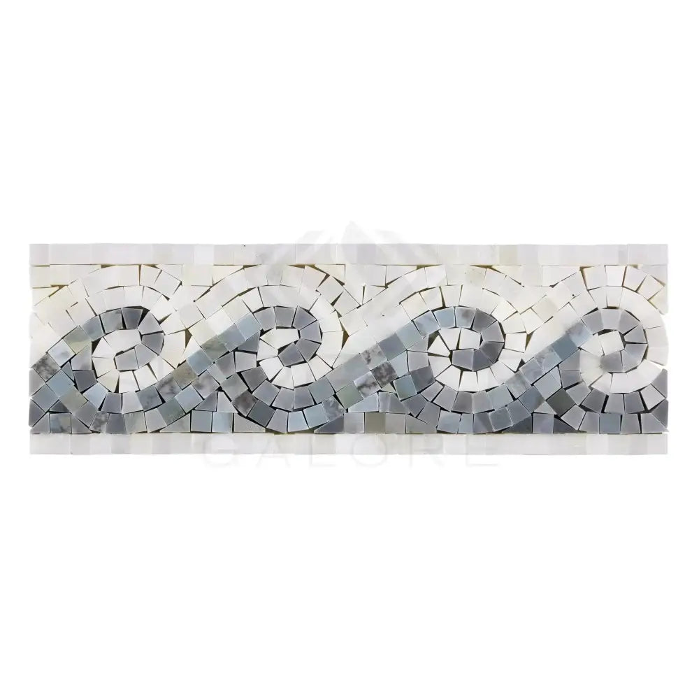 Mosaic tile border with wave pattern in blue-gray dots from Oriental White Aurora collection