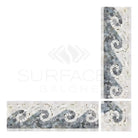 Mosaic tile border from Oriental White Aurora Asian Statuary with blue-gray dots
