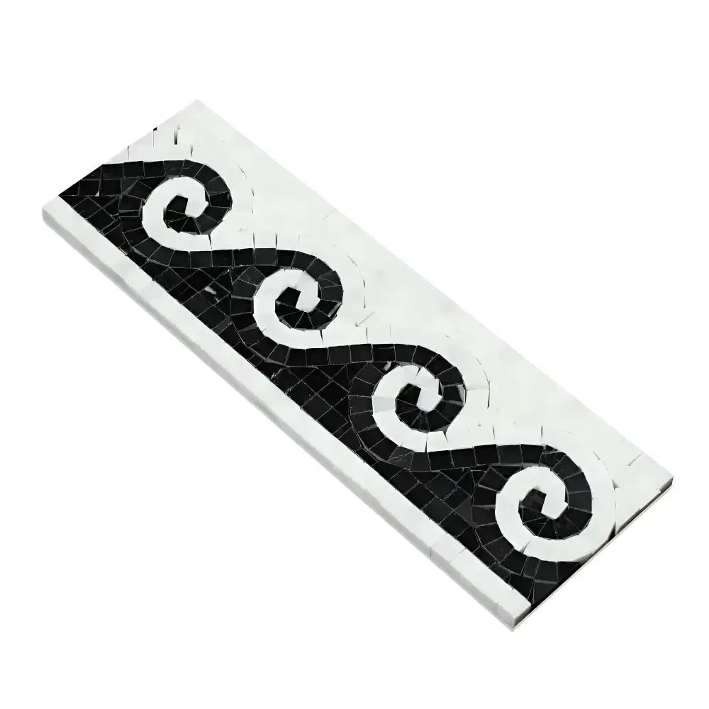 Oriental White Aurora / Asian Statuary 3 7/8X12 Wave Border w/ Black Dots-American Stone