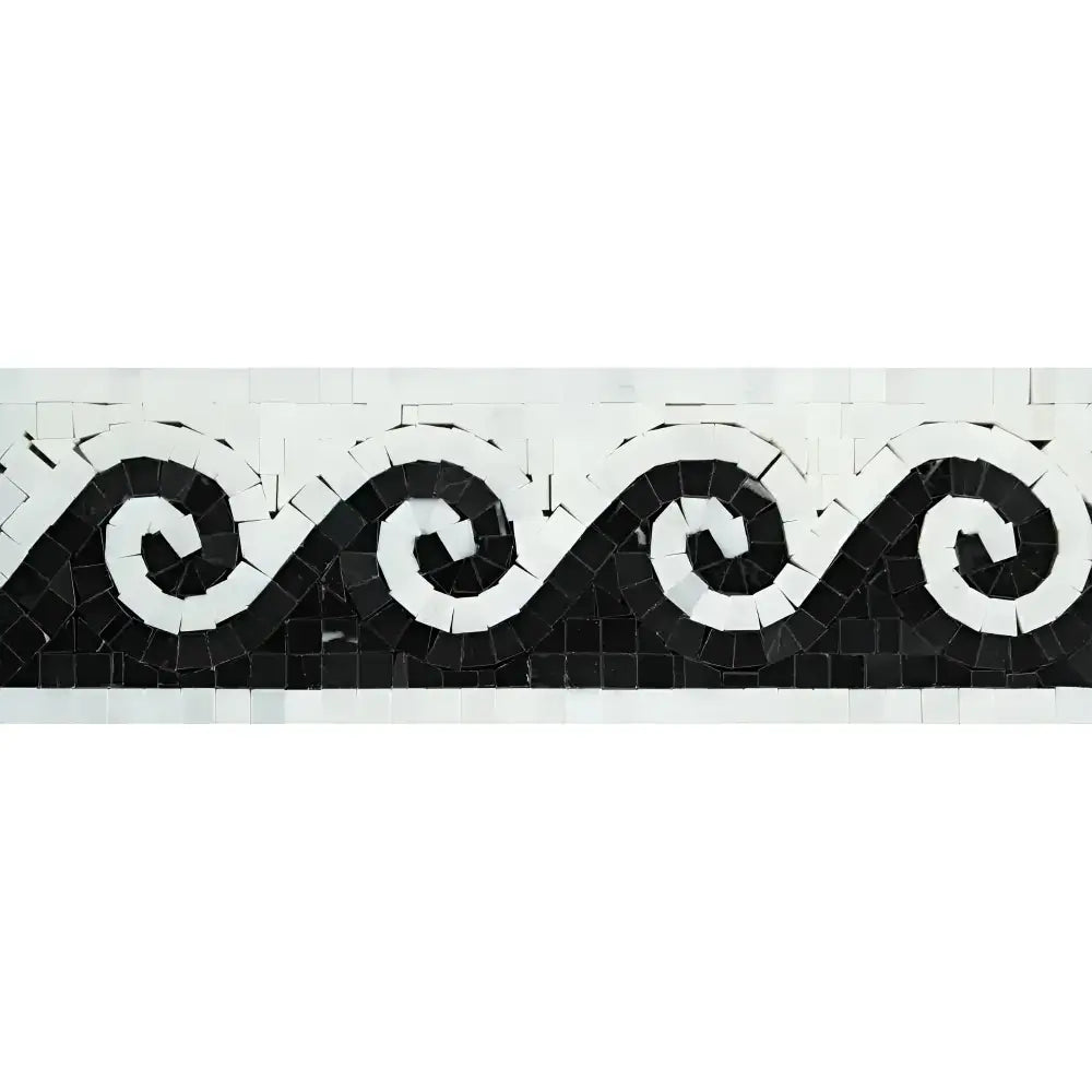 Black and white mosaic wave border from Oriental White Aurora Asian Statuary series