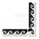 Black and white mosaic border in polished or honed finish for Oriental White Aurora tiles