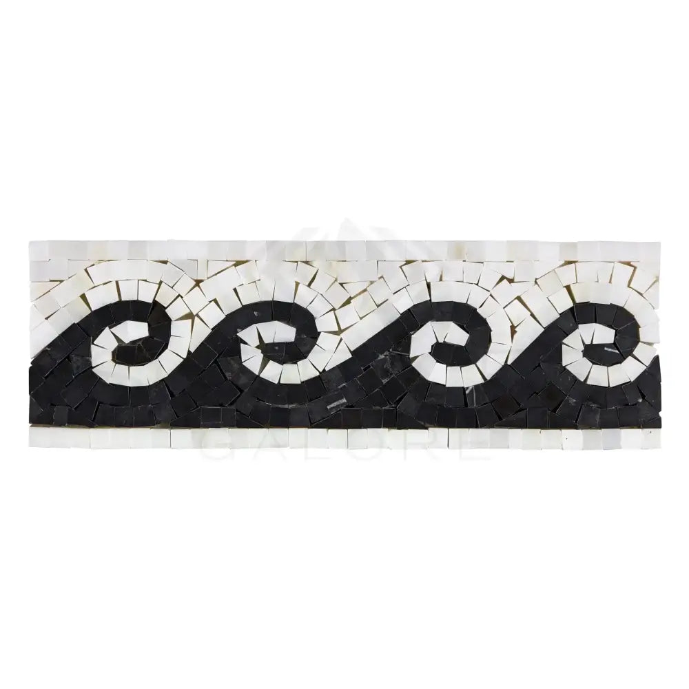 Black and white mosaic wave border tile from Oriental Aurora Asian Statuary collection