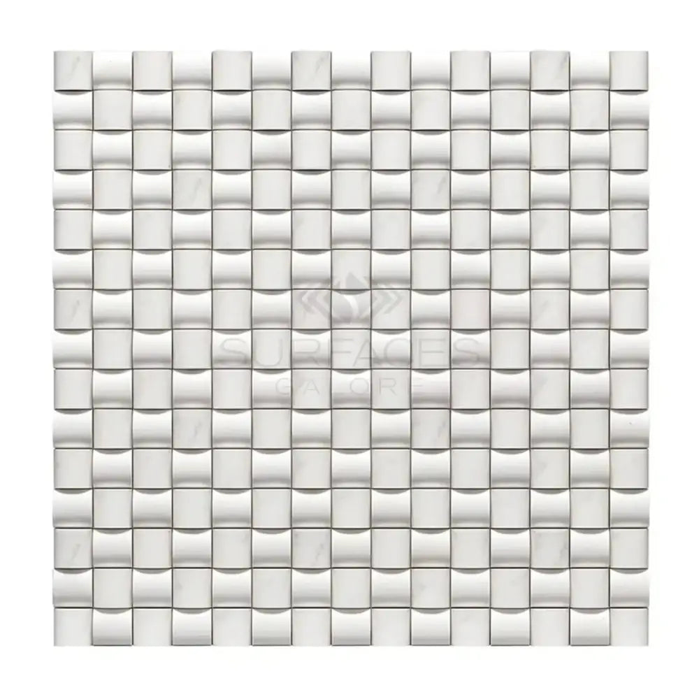 White curved-cube mosaic tile from Oriental White Aurora Asian Statuary Marble collection