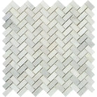 Herringbone pattern of white marble tiles in Oriental White Aurora Marble Mosaic
