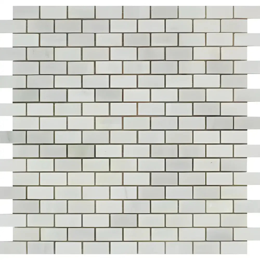 White brick mosaic tile from Oriental White Aurora Asian Statuary marble in polished or honed finish