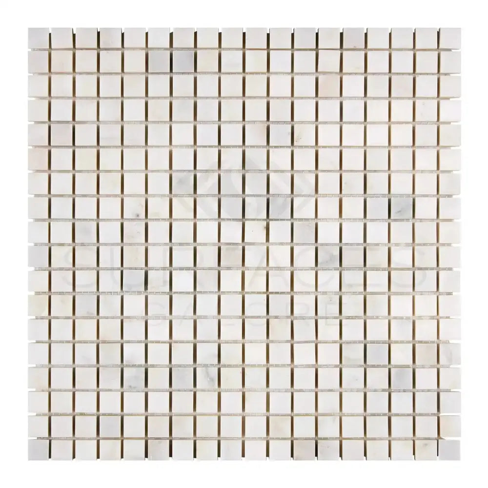 Square mosaic tile sheet featuring Oriental White Aurora White Aurora Asian Statuary marble