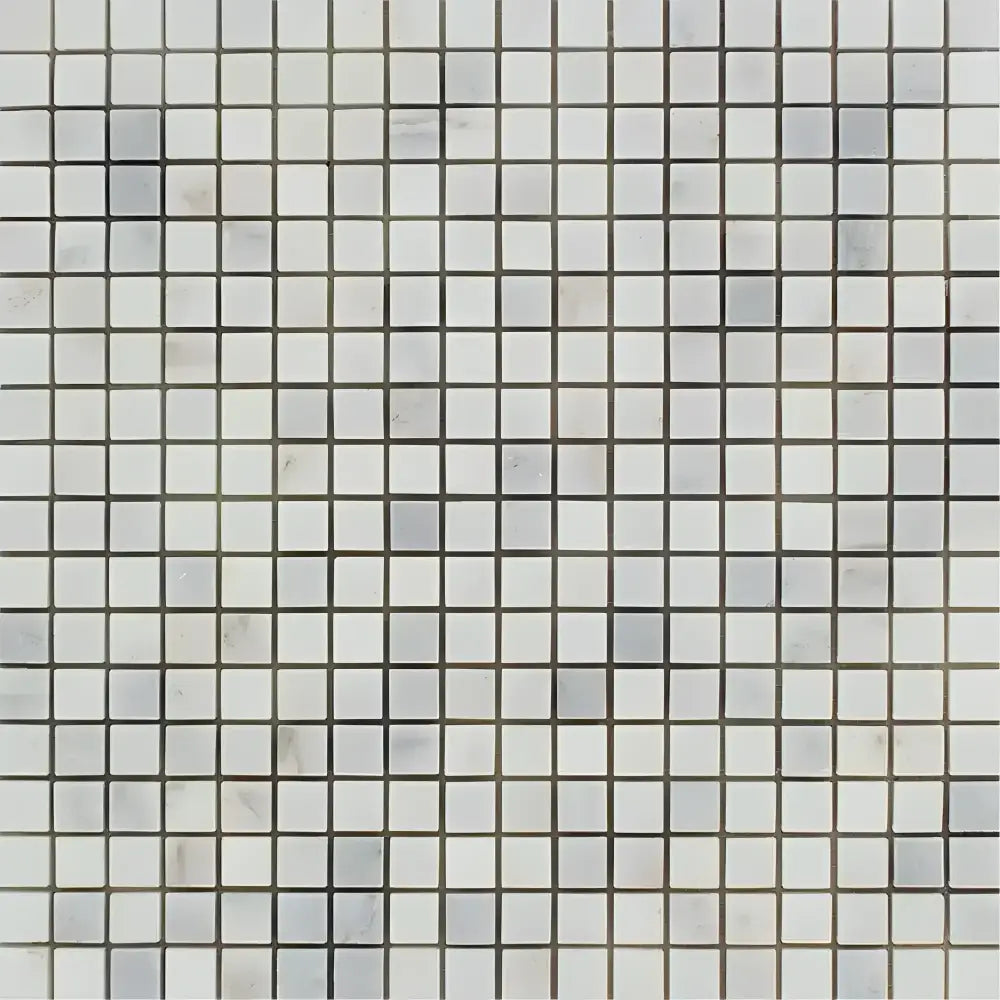 White and gray mosaic tile sheet from Oriental White Aurora Asian Statuary marble