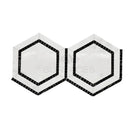 Two white hexagon tiles with black borders from Oriental White Aurora Asian Statuary mosaic