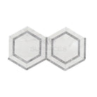 Two conjoined hexagon marble tiles from Oriental White Aurora and Blue-Gray Marble Mosaic