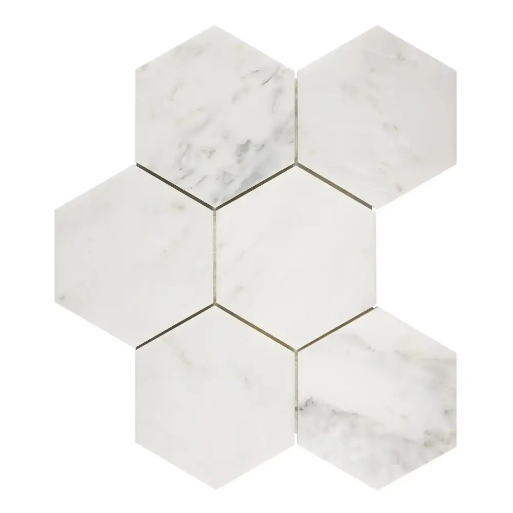 Oriental White Aurora / Asian Statuary 5" Hexagon Marble Mosaic-American Stone