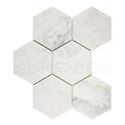 Hexagonal marble mosaic tiles in Oriental White Aurora White Aurora Asian Statuary finish