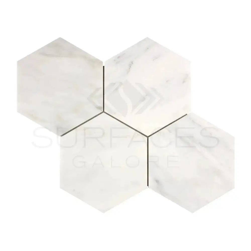 Oriental White Aurora / Asian Statuary 6" Hexagon Marble Mosaic-American Stone