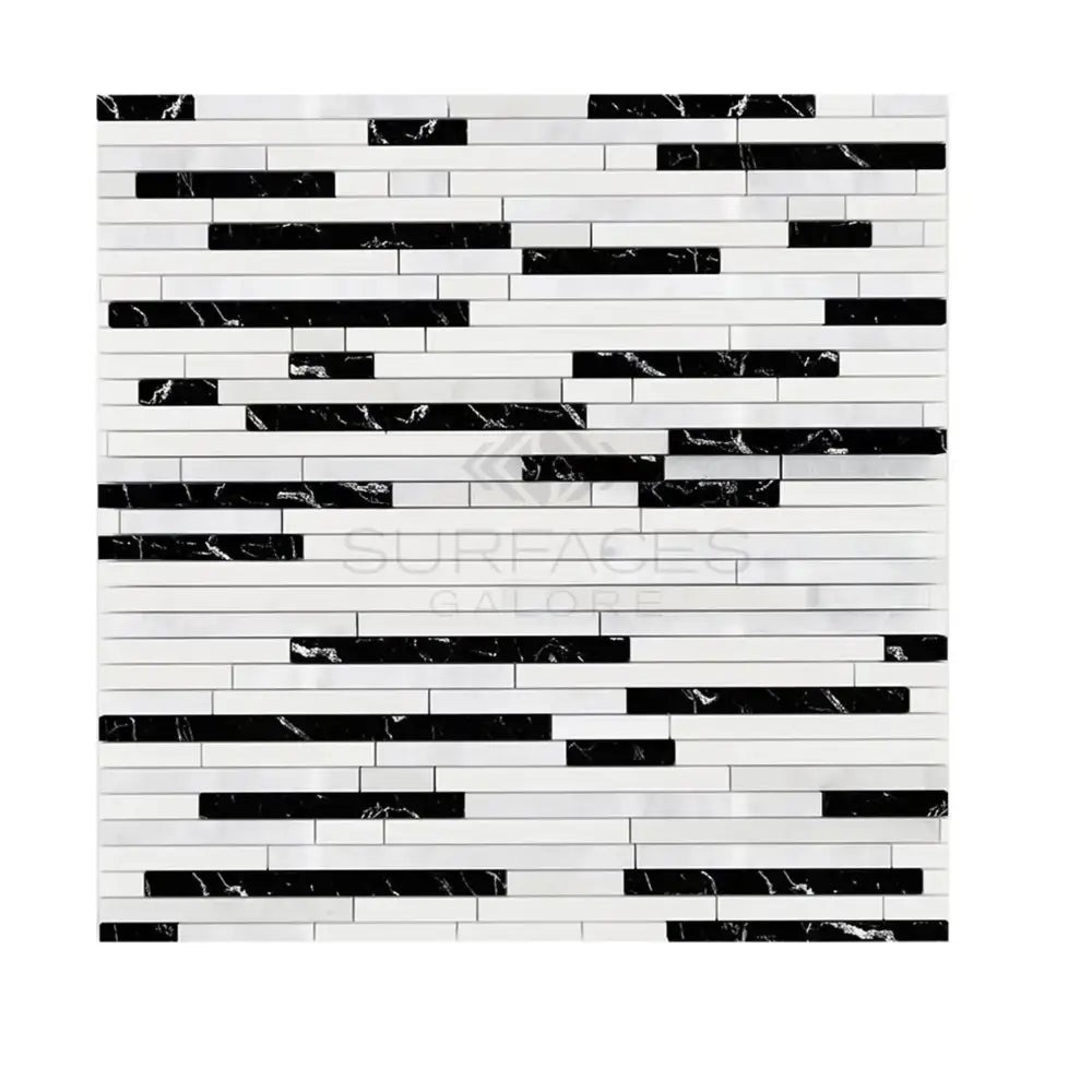 Black and white mosaic tile from Oriental White Aurora Marble Mosaic collection