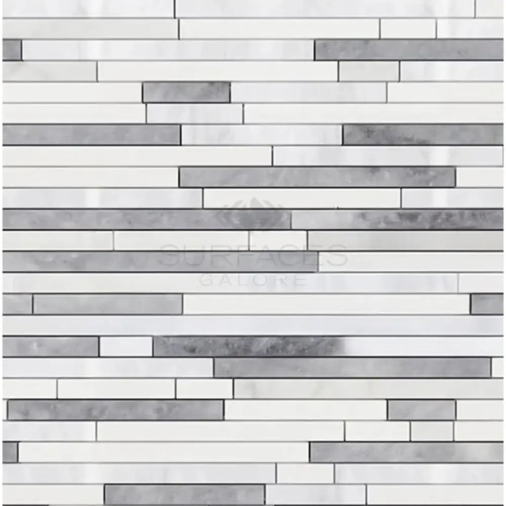 Horizontal gray and white mosaic tile pattern from Oriental White Aurora marble product
