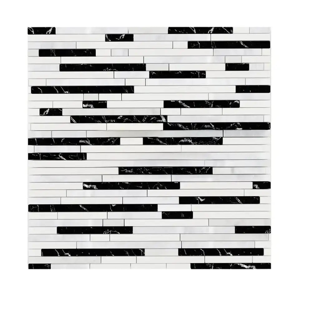 Rectangular black and white mosaic tile from Oriental White Aurora Marble Mosaic collection