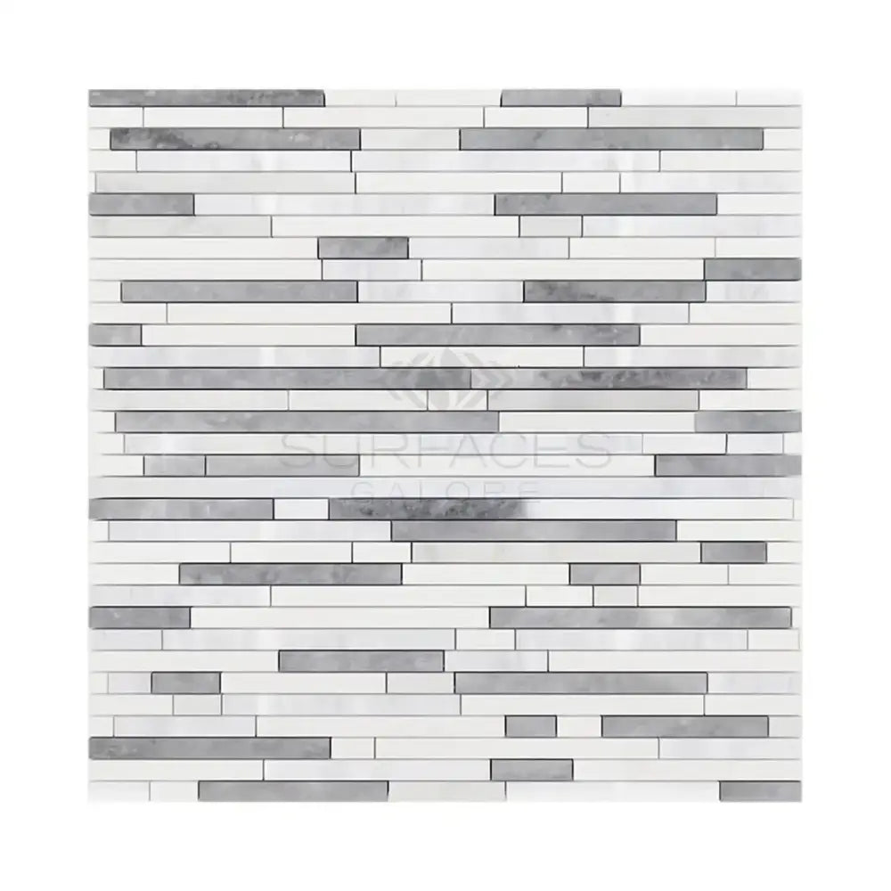 Rectangular white and gray mosaic tile from Oriental White Aurora Marble Mosaic collection