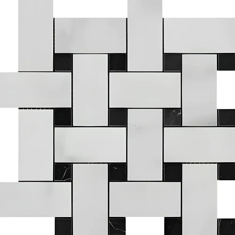 Woven white and black tile pattern from Oriental Aurora Marble Mosaic for elegant flooring