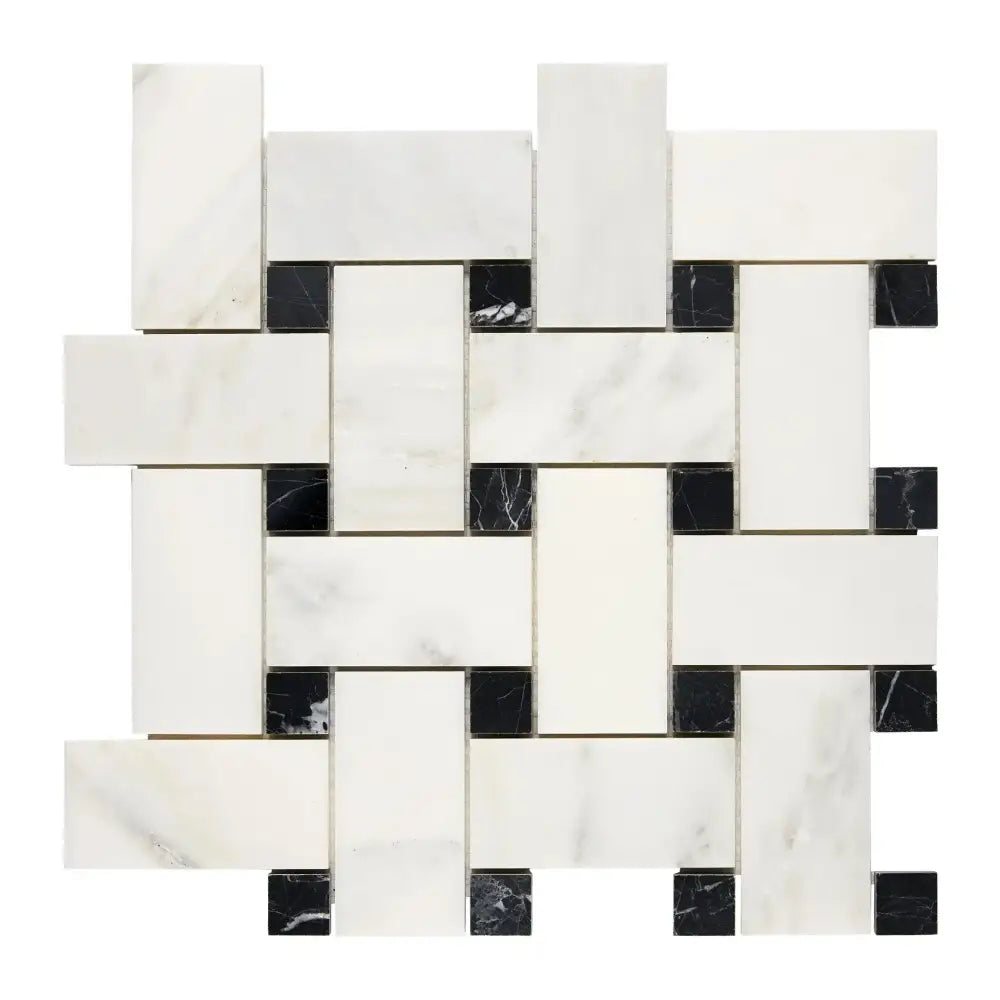 Interwoven White and Black Marble Tile from Oriental White Aurora Asian Statuary Basketweave Mosaic