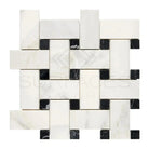 Interlocking white and black marble mosaic tile from Oriental White Aurora collection