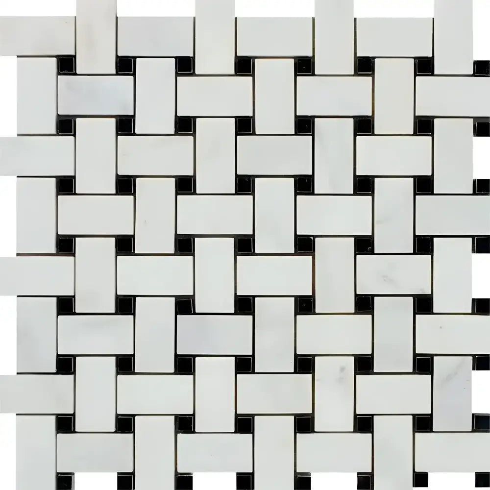 Oriental White Aurora / Asian Statuary Basketweave w/Black Marble Mosaic-American Stone