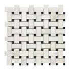 Woven white marble tile with black accents for Oriental White Aurora Asian Statuary Basketweave pattern