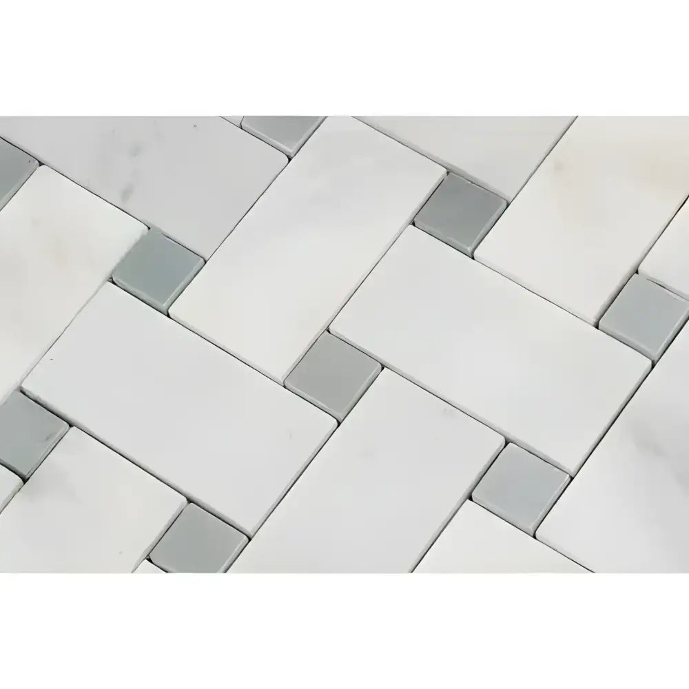 Oriental White Aurora / Asian Statuary Basketweave w/Blue-gray-LARGE Marble Mosaic-American Stone