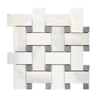 Woven white and gray mosaic tile from Oriental White Aurora with Blue-gray marble accents