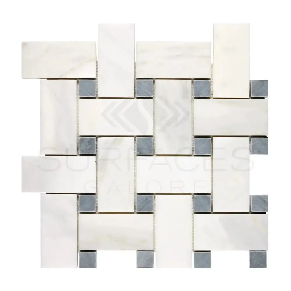 Oriental White Aurora / Asian Statuary Basketweave w/Blue-gray-LARGE Marble Mosaic-American Stone