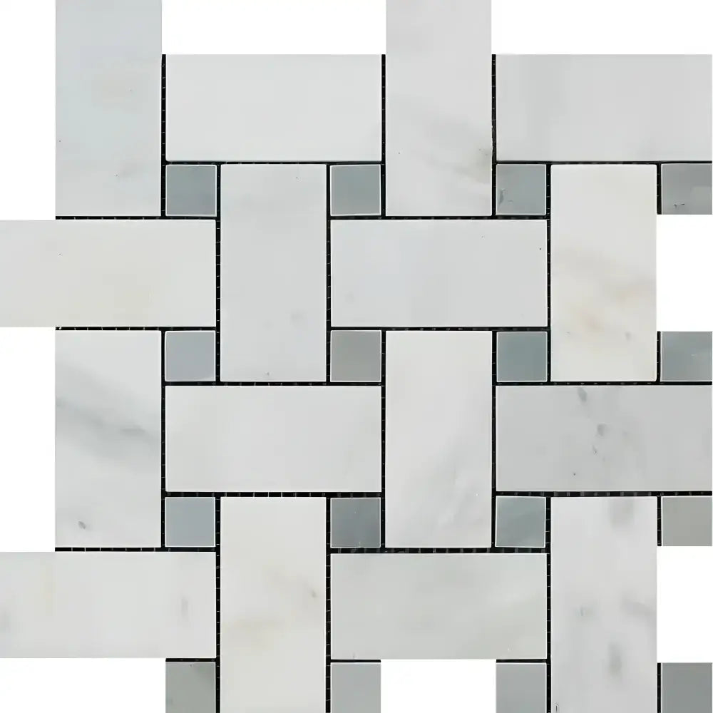 Oriental White Aurora / Asian Statuary Basketweave w/Blue-gray-LARGE Marble Mosaic-American Stone