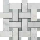 Basketweave marble tile pattern with Oriental White Aurora Asian Statuary Blue-gray Large Polished or Honed finish