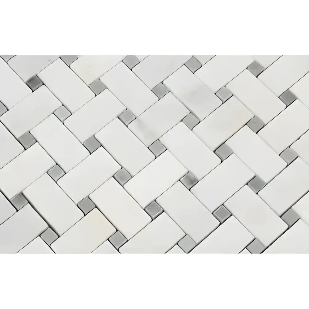 Oriental White Aurora / Asian Statuary Basketweave w/Blue-Gray Marble Mosaic-American Stone