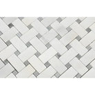 White and gray herringbone tile pattern from Oriental White Aurora Basketweave mosaic