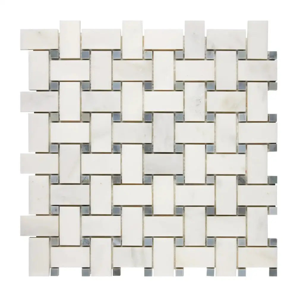 Oriental White Aurora / Asian Statuary Basketweave w/Blue-Gray Marble Mosaic-American Stone