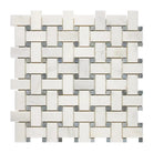 Woven white marble mosaic tile from Oriental White Aurora Asian Statuary Basketweave collection