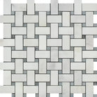 Woven White Marble Mosaic Tile from Oriental Aurora with Blue-Gray Accent in Basketweave Style
