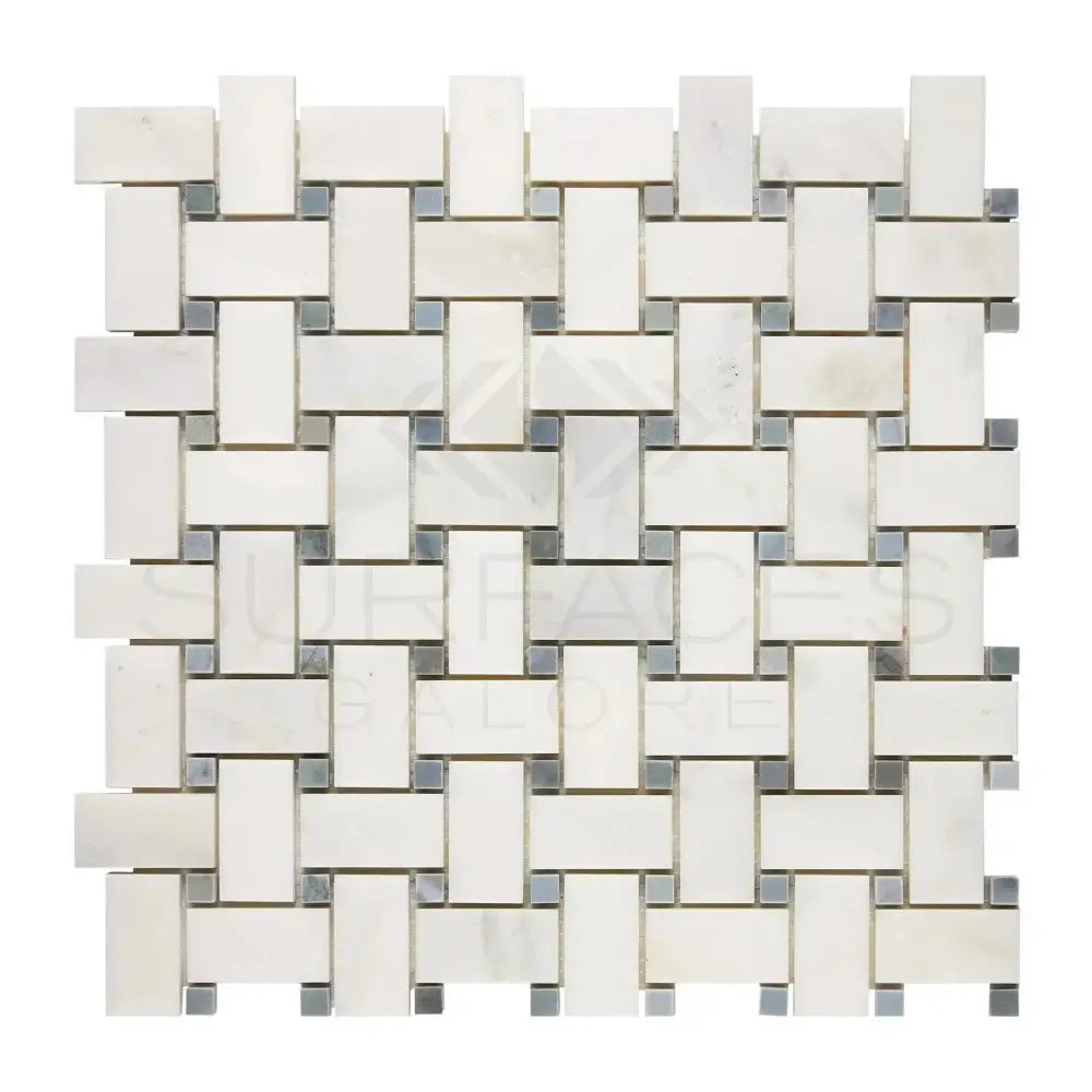 Oriental White Aurora / Asian Statuary Basketweave w/Blue-Gray Marble Mosaic-American Stone
