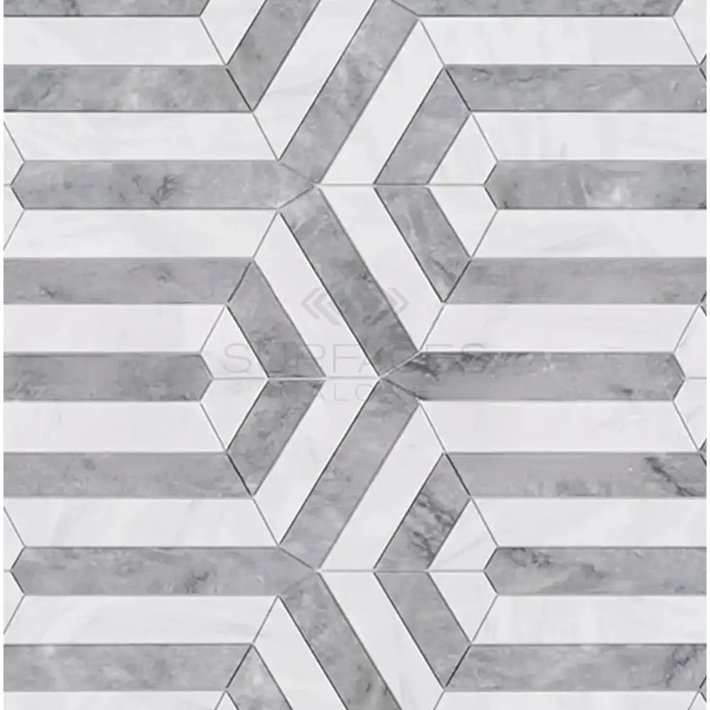 Oriental White Aurora / Asian Statuary Berlinetta Design w/Blue-Gray Marble Mosaic-American Stone