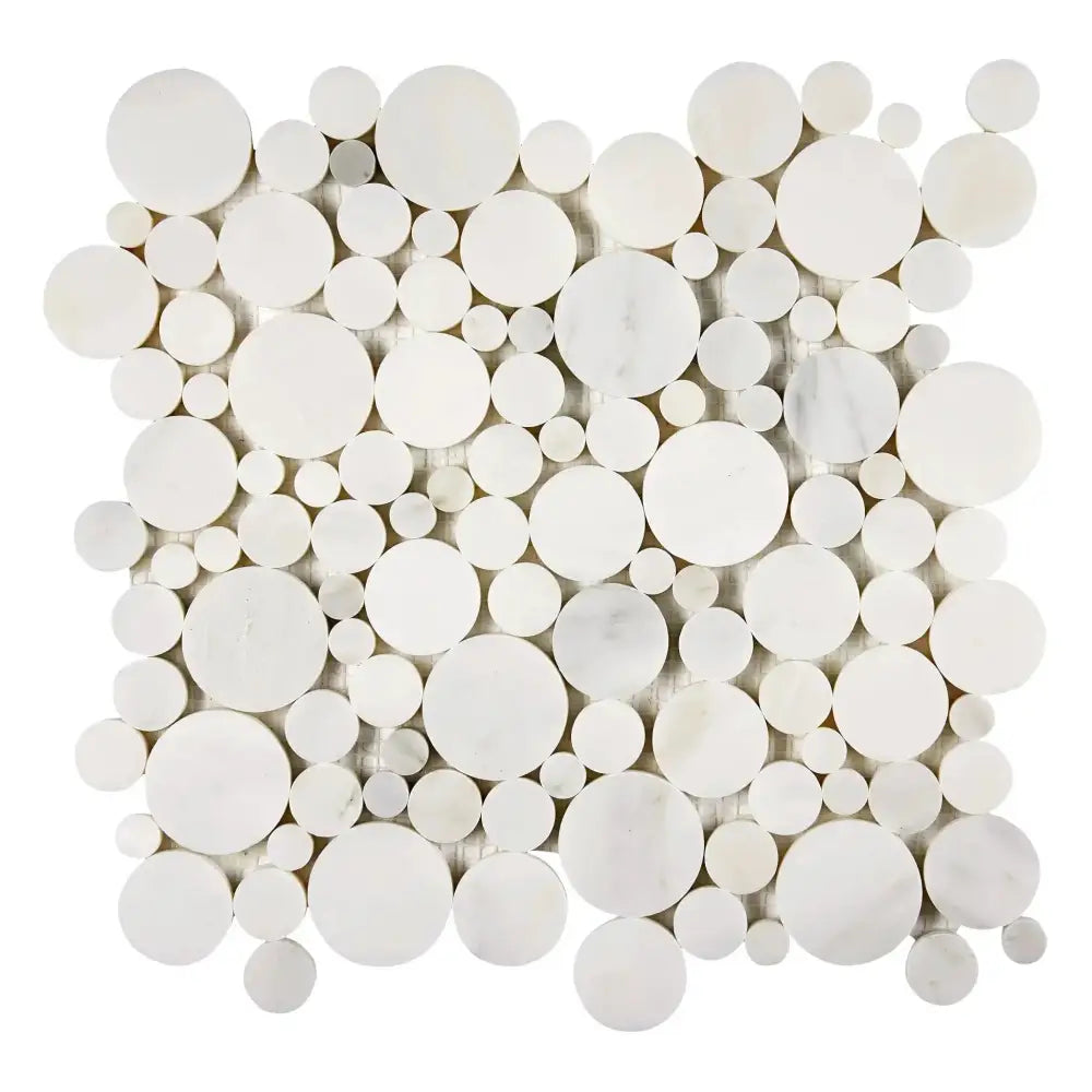 White marble circle mosaic from Oriental White Aurora Asian Statuary Bubbles Marble collection