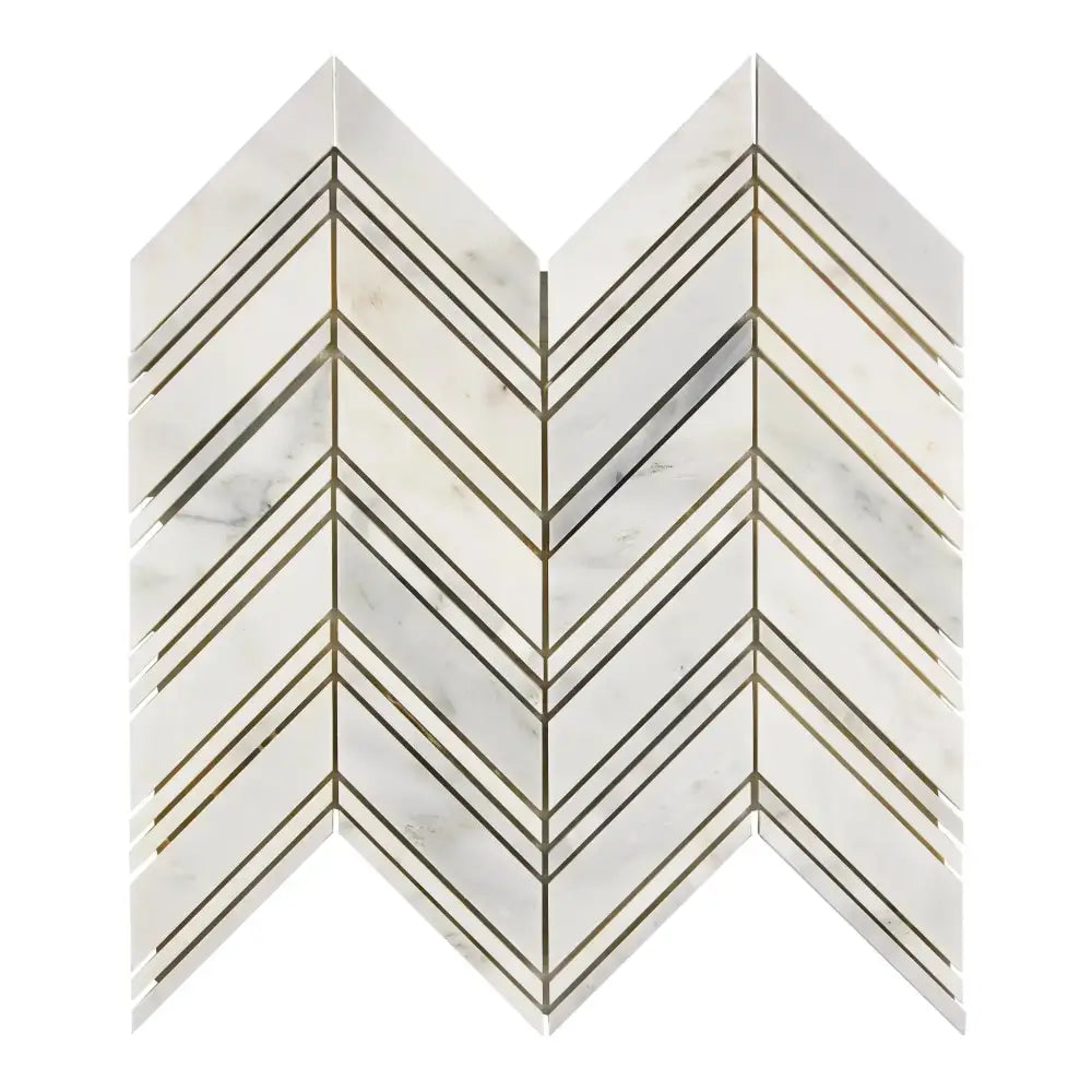 Oriental White Aurora / Asian Statuary Chevron Large (w/Oriental White Aurora White Aurora/Oriental White Aurora White Aurora) Marble Mosaic-American Stone