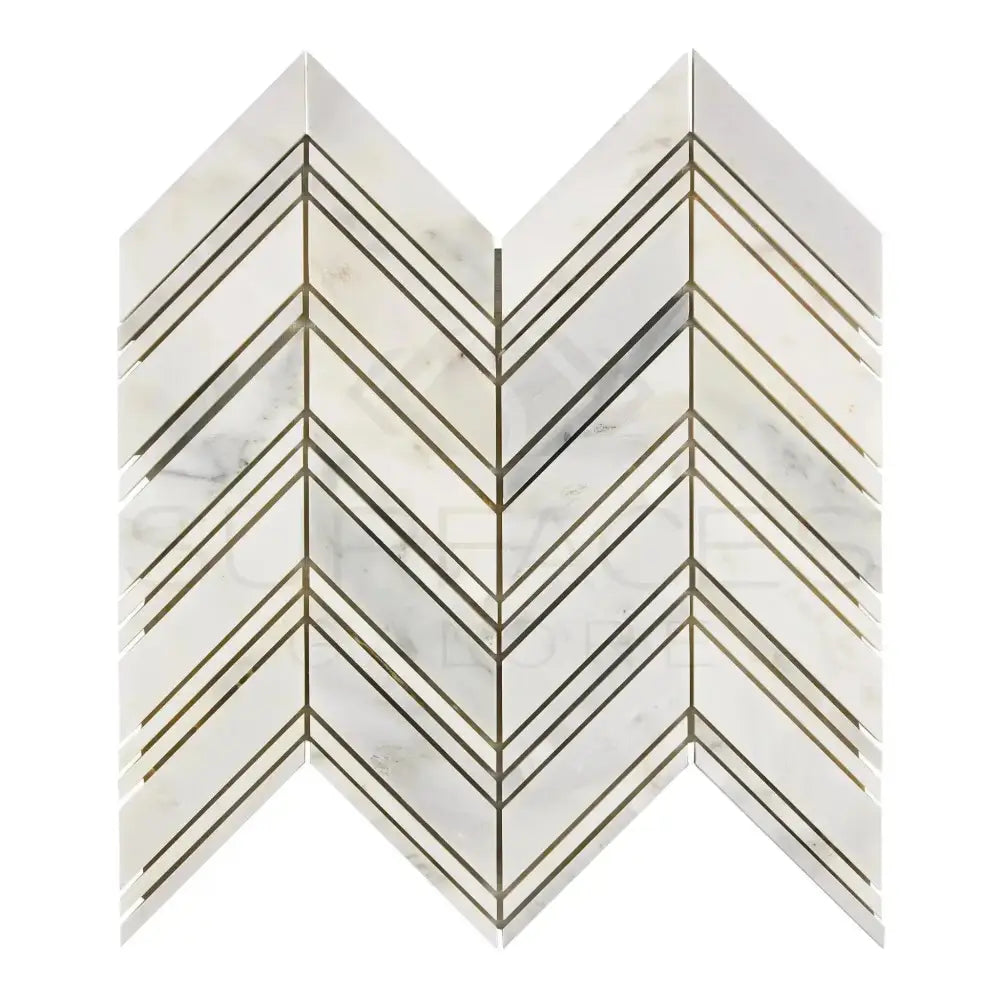 Oriental White Aurora / Asian Statuary Chevron Large (w/Oriental White Aurora White Aurora/Oriental White Aurora White Aurora) Marble Mosaic-American Stone