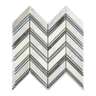 Chevron patterned marble tile in Oriental White Aurora White Aurora with blue-gray accents