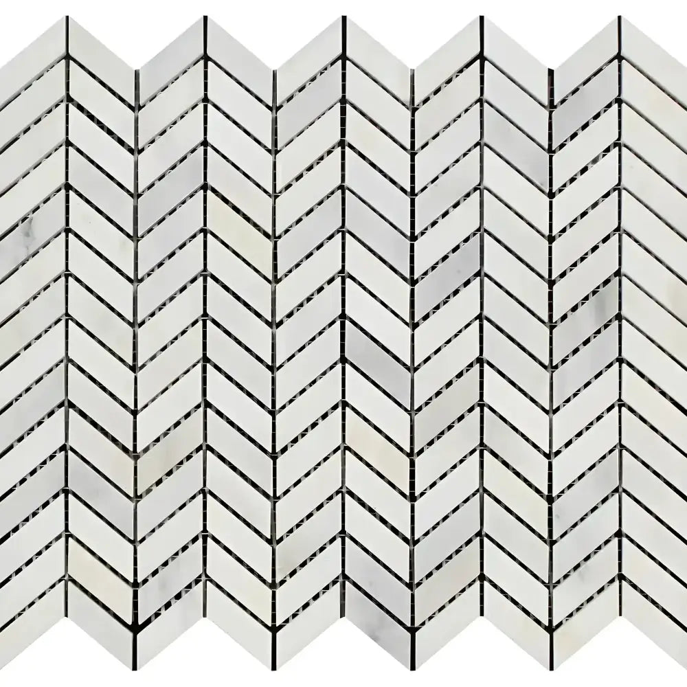 White Marble Chevron Mosaic Tile from Oriental White Aurora Asian Statuary collection