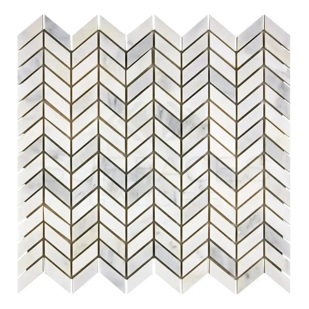 Oriental White Aurora / Asian Statuary Chevron Mini Marble Mosaic-American Stone