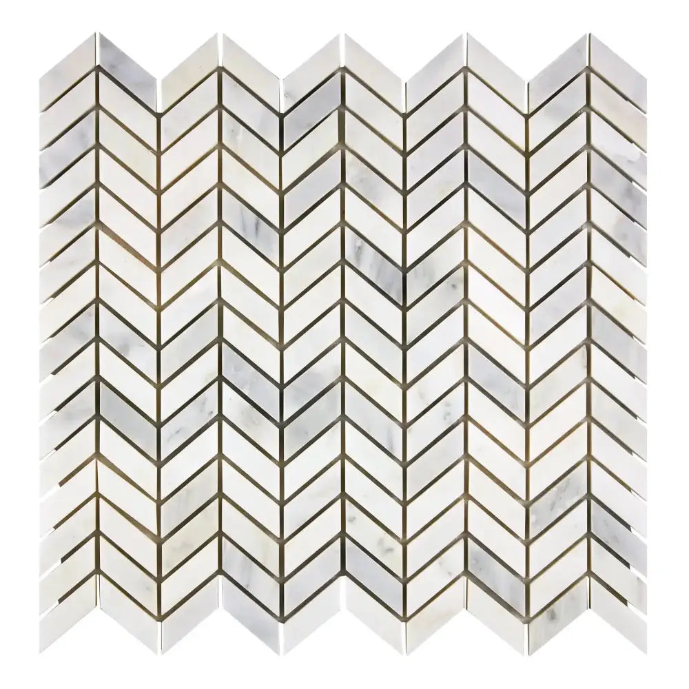 Chevron pattern marble tile from Oriental White Aurora Statuary Mosaic collection