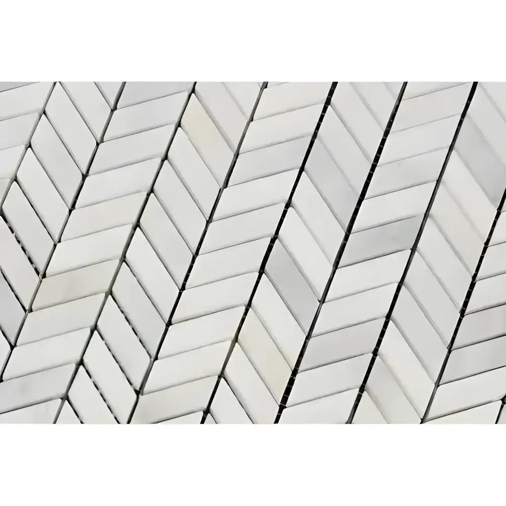 White herringbone marble tile pattern from Oriental White Aurora Asian Statuary Chevron Mosaic