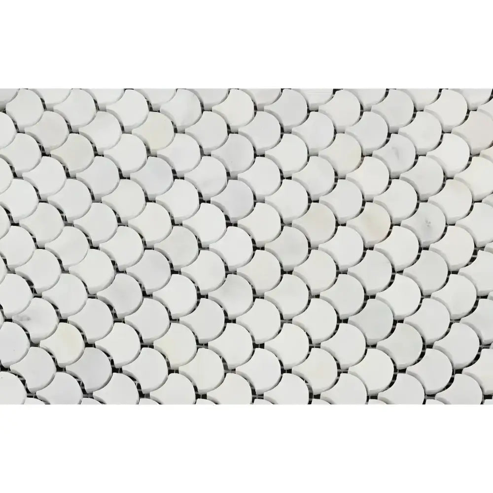 White marble scallop tile pattern from Oriental White Aurora Asian Statuary FAN Marble Mosaic