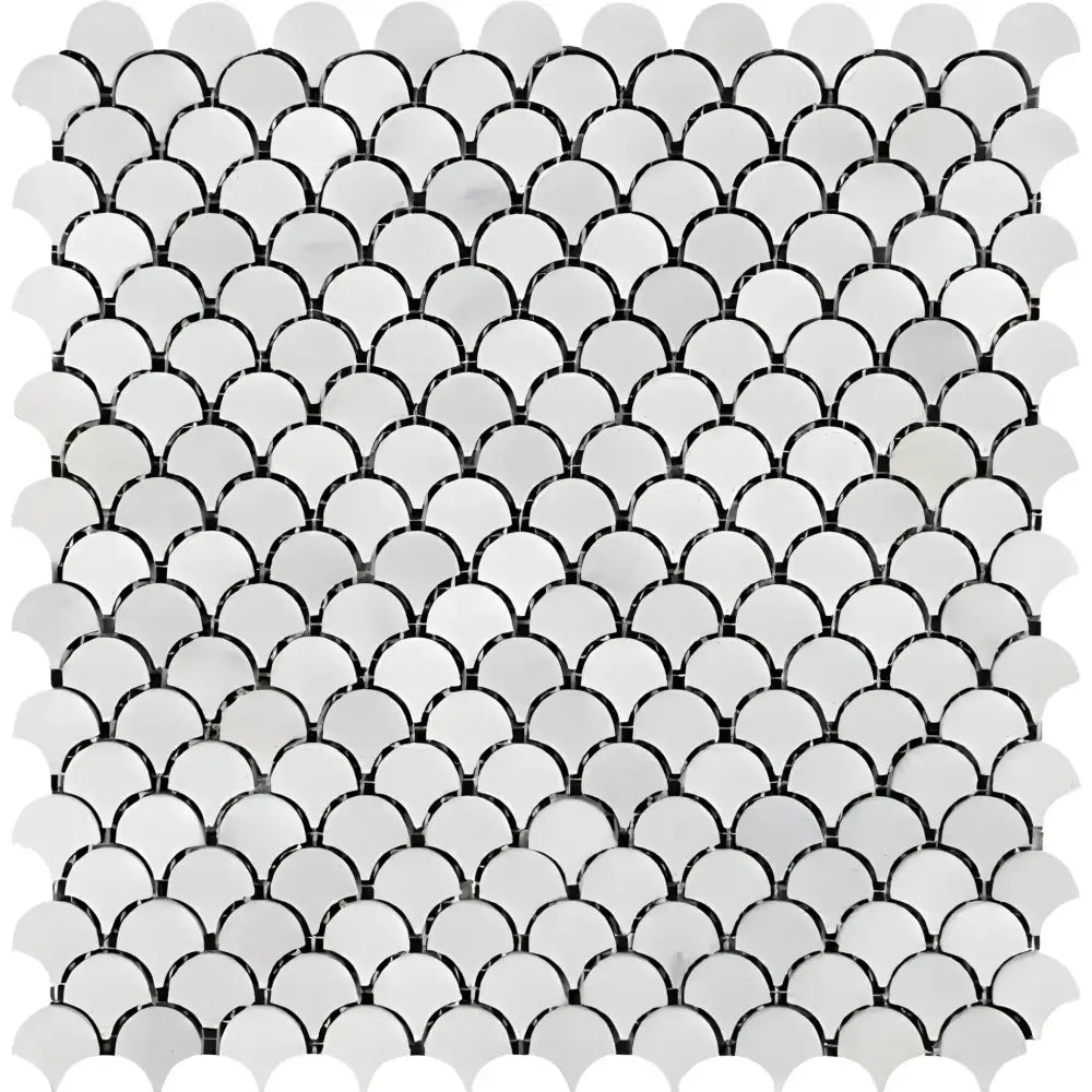 White marble scallop tile pattern from Oriental White Aurora marble mosaic