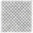 White marble scallop tile pattern from Oriental White Aurora marble mosaic