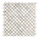 White marble scallop tile mosaic from Oriental White Aurora Asian Statuary Fan collection